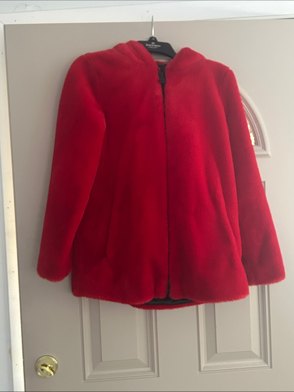 Vince Camuto Bright Red Faux Fur Hooded Puffer Jacket W/Long Sleeves & Full Zip
